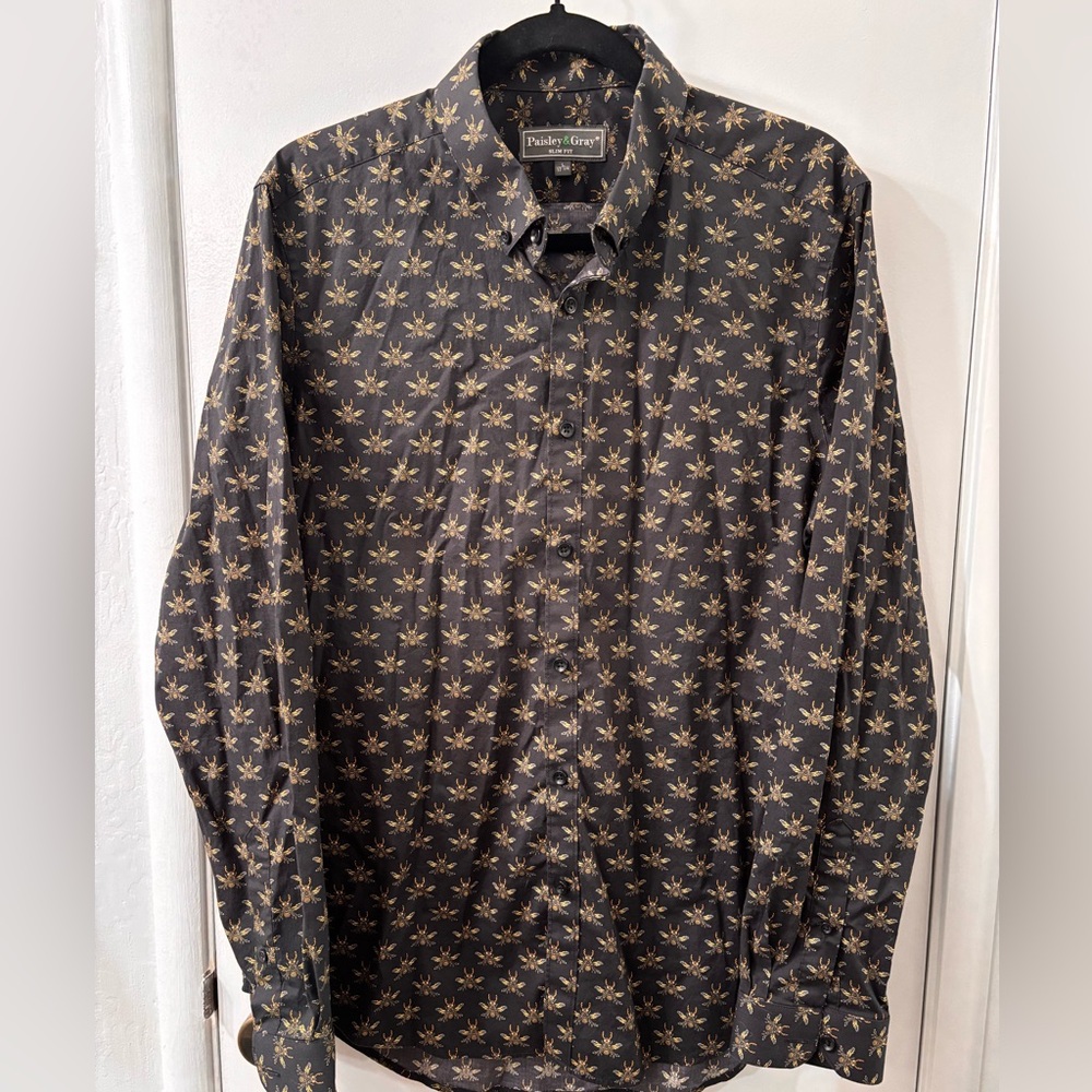 Paisley & Gray Retro Bumble Bee Black and Gold Button Down Slim size L